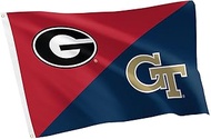 Desert Cactus Georgia x Georgia Tech Flag - 3 x 5 Feet GU Bulldogs x GT Yellow Jackets Banner, Indoo