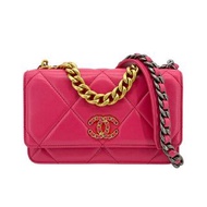 chanel靚色手袋🔥斷貨🔥情人節禮物authentic Chanel 19 菱格紋羊皮鏈帶手提斜背包(AP0957-桃紅)