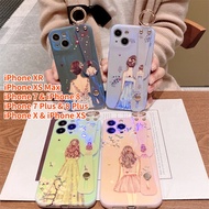 For iPhone Xs Max iPhone Xr iPhone X XS iPhone 7 Plus 8 Plus iPhone 7 iPhone 8 Case With Wristband Stand Luxury Gold Glitter Diamond Back View Girl Wristband Phone Case Cover