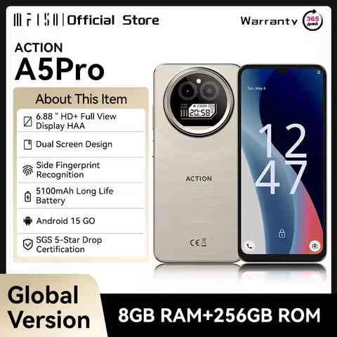 IIIF150 Action A5Pro Phone Android 15 Smartphone 8GB RAM 256GB ROM 6.8inch HD+ HAA Display Dual Scre