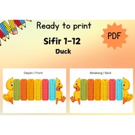 PDF | Duck, Sifir 1-12, for kids ,printable