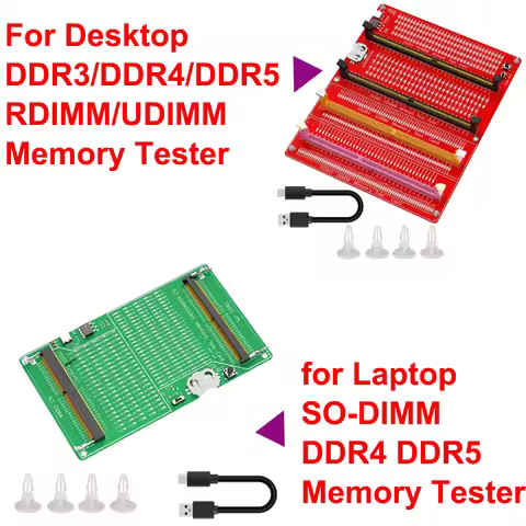 DDR3/4/5 RDIMM/UDIMM Memory Tester with LED Indicator USB C Power Supply Test Button Computer DDR3/4