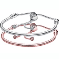 Original Moments Pave Heart Clasp Snake Chain Slider Bracelet Bangle Fit 925 Sterling Silver Bracelet Bead Charm Europe Jewelry