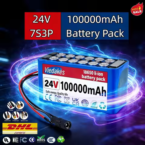💡7S3P 18650 Battery Pack 24V 100Ah VIEDAKES Brand New Lifepo4 24V Batteries Power Bank High Performa