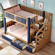 [🔥Free Delivery🚚🔥]Bed Frame Solid Wood Bed Children's Bed Bunk Bed Height-Adjustable Bed Upper and Lower Bunk with Drawer and Bookshelf Storage Bed Removable Single/Queen/King Bed Frame