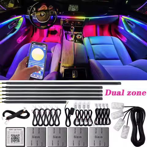 18 in 1 Dual Zone Symphony Streamer Car Ambient Light Interior LED Full Color RGB Neon Acrylic Strip
