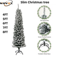 Snow Slim Christmas tree 4/5/6/7/8ft Thick Branch Tips Hinged Pencil Slim Xmas Tree