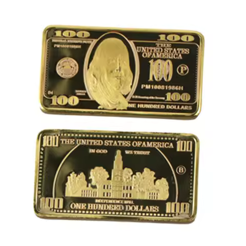 〔20E〕|100 Dollars Gold-Colored Iron Metal American Coin Replica, Square Metal Commemorative Block So