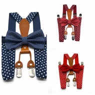 Fashion Suspenders for Men Women Red Bow Tie and Suspenders Sets Polka Dot Straps 2.5*110cm