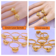 LOVE RING D5 AND LOVE GEMOK GOLD 916 Gold 916 Gold Ring Solid Ring 916 Gold Bajet Ring 916 Gold Baje