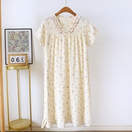 Korean Style Pajamas Womens Nightgown Floral Evening Dress Summer Lace V-neck Pullover Pajamas Frill