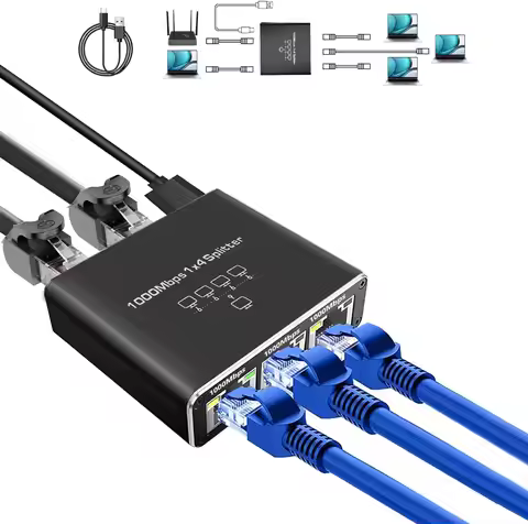 Gigabit Ethernet Splitter 1 to 2/3/4 Network Cable Connector for PC TV Box Router Sharer RJ45 Splitt