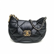 CHANEL 黑色羊皮晶片金銀扣24C19BagHobo半月包腋下包肩背包
