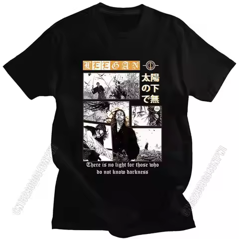 Vagabond Miyamoto Musashi Sasaki Kojiro Manga Tshirt Men Colored Panel Pure Cotton T Shirt Hip Hop B