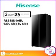 Hisense 620L Side by Side Inverter Refrigerator RS688N4ABU Glass Door Fridge (Black) / 640L (Ice and