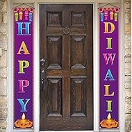 Happy Diwali Porch Banner Festival of Lights Indian Deepavali Festival Holiday Front Door Wall Hanging Banner Decoration