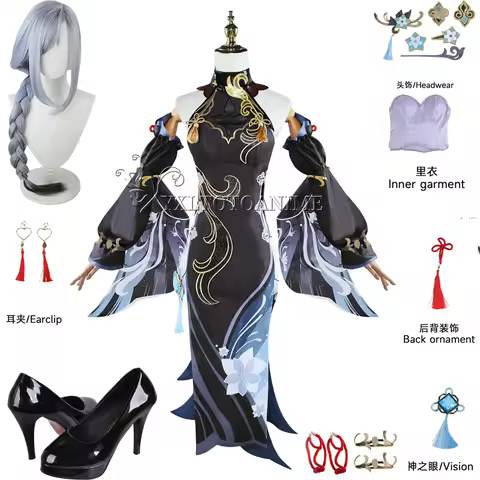 IN STOCK Shenhe Cosplay Costume Shen he Genshin Impact Lantern Rite Wig shoes Anime Halloween Costum