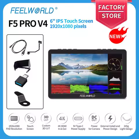 FEELWORLD F5 Pro V4 6 Inch Touch Screen DSLR Camera Field Monitor HD1920x1080 4K HDMI Input Output 5
