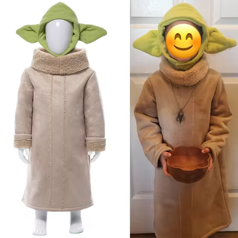 Kids Baby Yoda Grogu Costume Robe with Ears Hat Animal Headband Cosplay Accessories Halloween Carniv