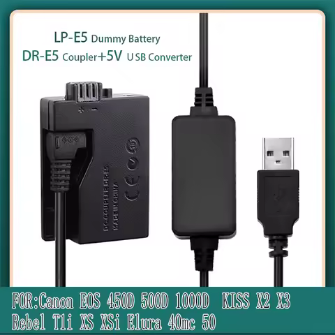 For Canon EOS 450D 500D 1000D KISS X2 X3 Rebel T1i XS XSi Elura 40mc 50 DRE5 DC Coupler LP-E5 LPE5 D