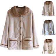 COD Fleece-Fleece Warm Ladies Pajamas Flannel Ladies Pajamas Homewear Cardigan Set Winter Soft Ladie