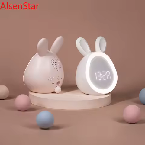 Cartoon Round Rabbit Alarm Clock Student Dormitory Digital Display Children's Wake-up Light USB Char