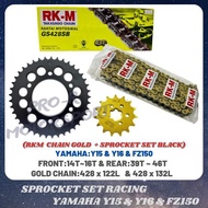 YAMAHA Y15 Y16 FZ150  428 SPROCKET SET RKM 428 GOLD CHAIN + SPROCKET SET BLACK