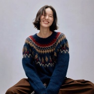DUOFEIYAN | เสื้อสเวตเตอร์ Mohair คอปก ลาย Fair Isle สีน้ำเงินสำหรับผู้หญิง แบบสบายๆ ฤดูใบไม้ร่วง-หน