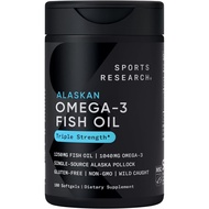 Sports Research® Omega-3 Fish Oil 1250 - Triple Strength Fish Oil Supplement from Wild Alaska Polloc