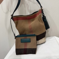 Burberry 經典格紋帆布拼皮革 子母小水桶包