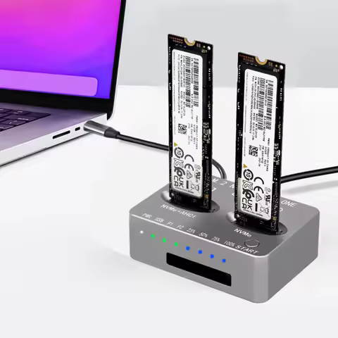 Dual-Bay NVME Docking Station USB3.2 Type C External Hard Disk Box Gen2X 20Gbps M.2 SSD Enclosure M/