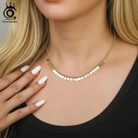 ORSA JEWELS Real 925 Sterling Silver Round Disc Necklace Chain for Women Simple Chopin Chain Party F