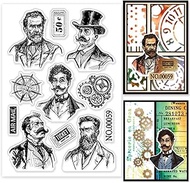 GLOBLELAND Vintage Gents Clear Stamps Retro Gentlemen Clear Stamps Mustache Men Silicone Stamps for