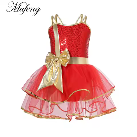 Kids Girls Shiny Sequined Ballet Dance Dress Christmas Elf Costume Xmas New Year Cosplay Dress Ice S