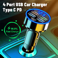 Premium 85W 4USB Type-C Car Charger with Digital Display, Fast-Charging Universal-Fit Safety-Monitor