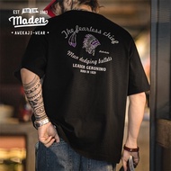 MADEN brand workwear style men youth 2024 summer new American retro Indian plant tanned printed T-sh