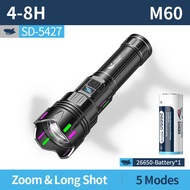 ไฟฉาย SD5427ฉลามยิ้มไฟ LED ไฟฉายสว่างมาก10000LM M60 5โหมด26650 Type-C ไฟฉุกเฉินสำหรับเดินป่ากลางแจ้ง