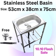 Stainless Steel Single Bowl Sink Sinki Dapur Basin Sink with stand rack Basin sinki dapur stand rak