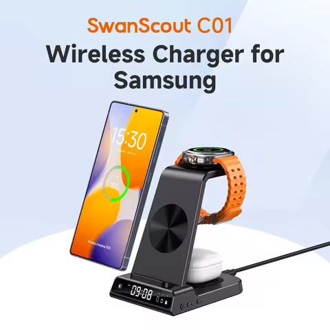 SwanScout C01 Charging Station for Samsung S25 S24 Ultra S23 Z Flip Z Fold Wireless Charger for Gala