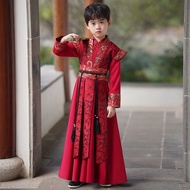 儿童汉服男童先天气质汉服明制中国传统红色汉服男孩提花唐装夏Chinese Traditional Hanfu Child Clothing Kids Boy Performance Costume G