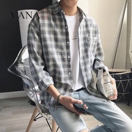 Vanaq Plaid Shirt Lelaki Lelaki Jepun Fesyen Jenama Retro Ins Hong Kong Gaya Longgar Lengan Panjang Jaket Korea Belia Serba Boleh shirt Kasual Baju
