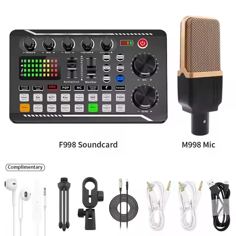 F998 BM800 Sound Card Set Professional Audio Condenser Mic Studio Microphone for Karaoke Podcast Rec