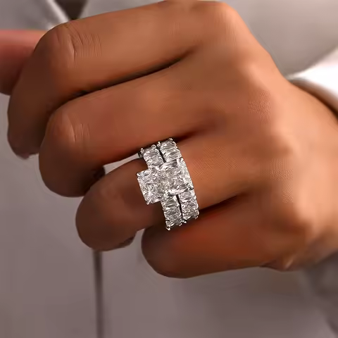 Real 5 Carat 9*11mm Radiant Cut Moissanite Engagement Rings for Women Wedding Band 925 Sterling Silv
