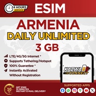 eSIM ARMENIA Daily Unlimited 3 GB Data 1-7 DAYS | eSIM Activated Instantly