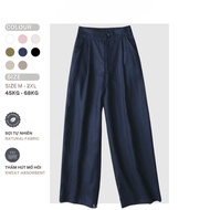 LAHSTORE linen wide-leg pants with high waist and elastic waist QD01 (Navy Blue)