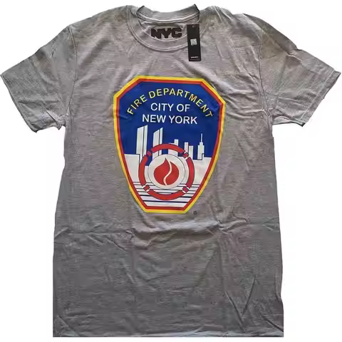 New York City Fire Dept Badge T Shirt Grey