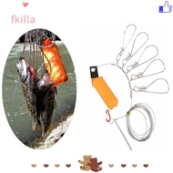 FKILLA Fish Stringer, 5m Length Orange Fishing Stringer, Portable with 5 Buckle Snaps Stainless Stee