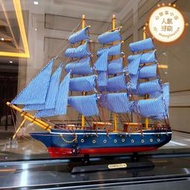地中海風格藍布帆船模型擺件實木船一帆風順工藝禮品擺飾裝飾船新居禮物