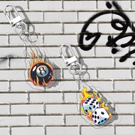 GANTUNGAN Skena 8 Ball and Dice Keychain | 8 ball Keychain UV Printed 2 Sides on 3 mm Acrylic Frame