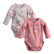 (四季) 2件裝: 嬰兒純棉長袖短夾衣/蝴蝶衣/和尚袍(0-3個月)(粉紅心心)1102503